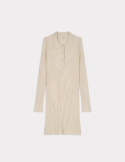 Platte geribbelde jurk - beige