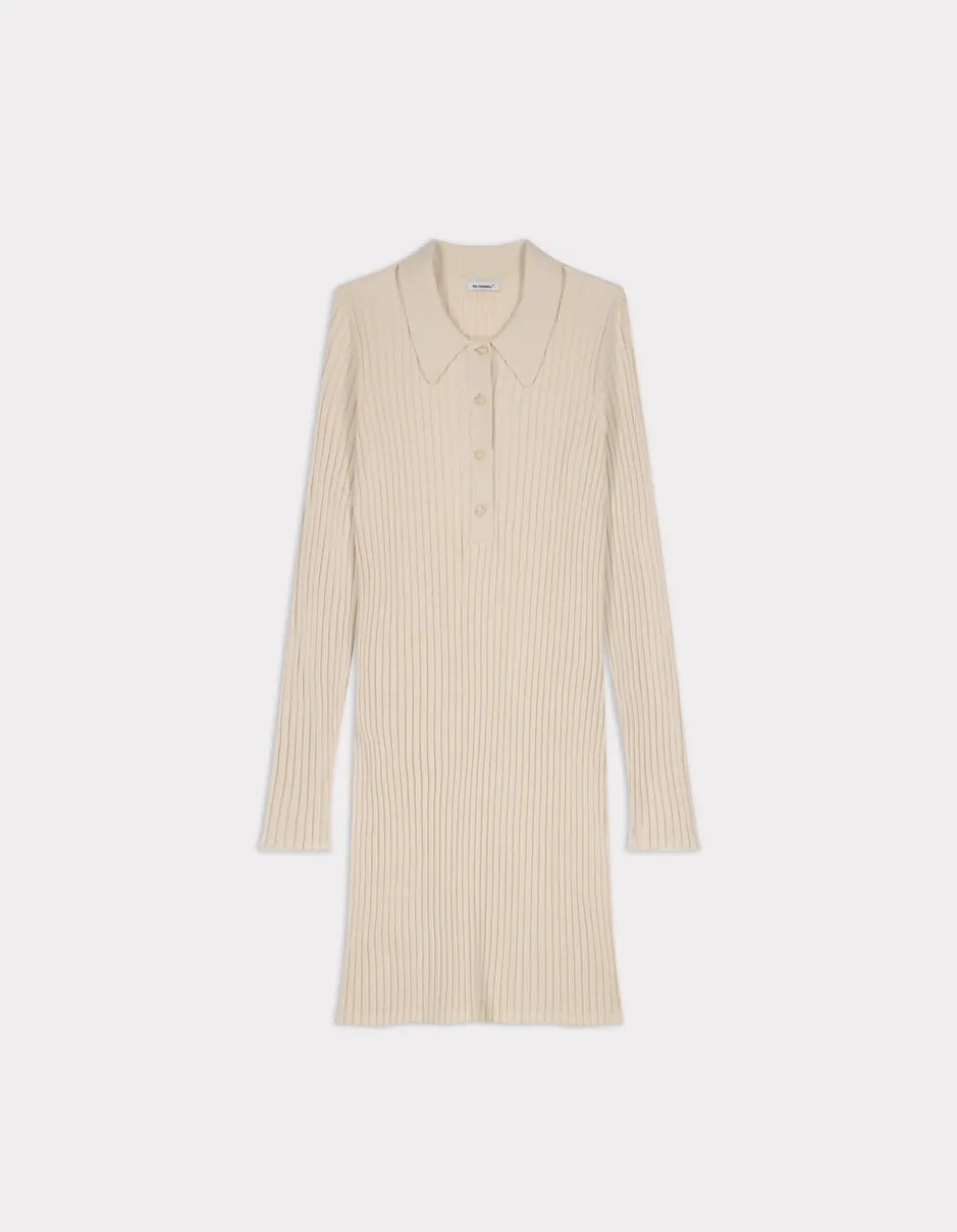 Platte geribbelde jurk - beige
