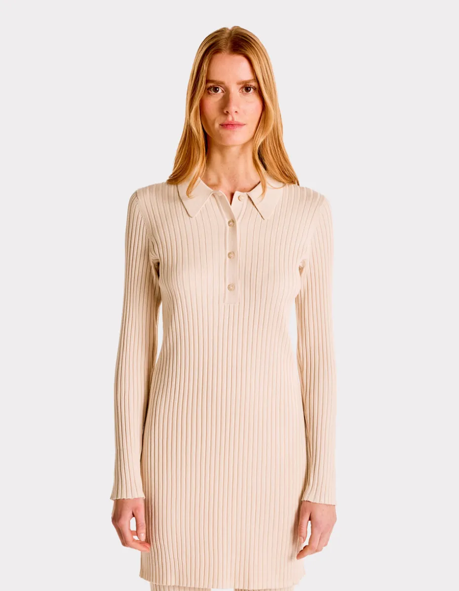 Platte geribbelde jurk - beige