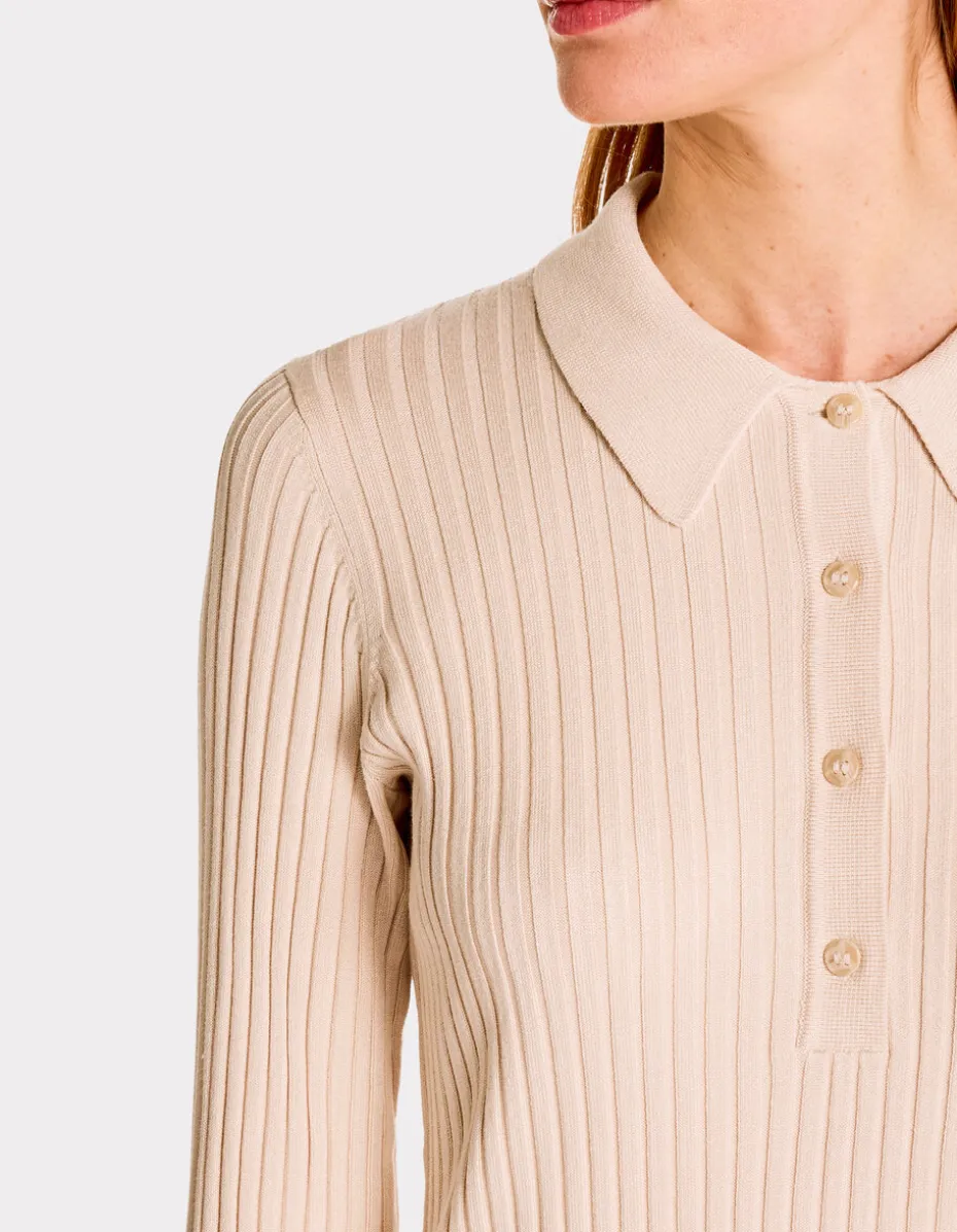 Platte geribbelde jurk - beige