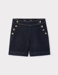 Platte shorts met decoratieve knopen - denim