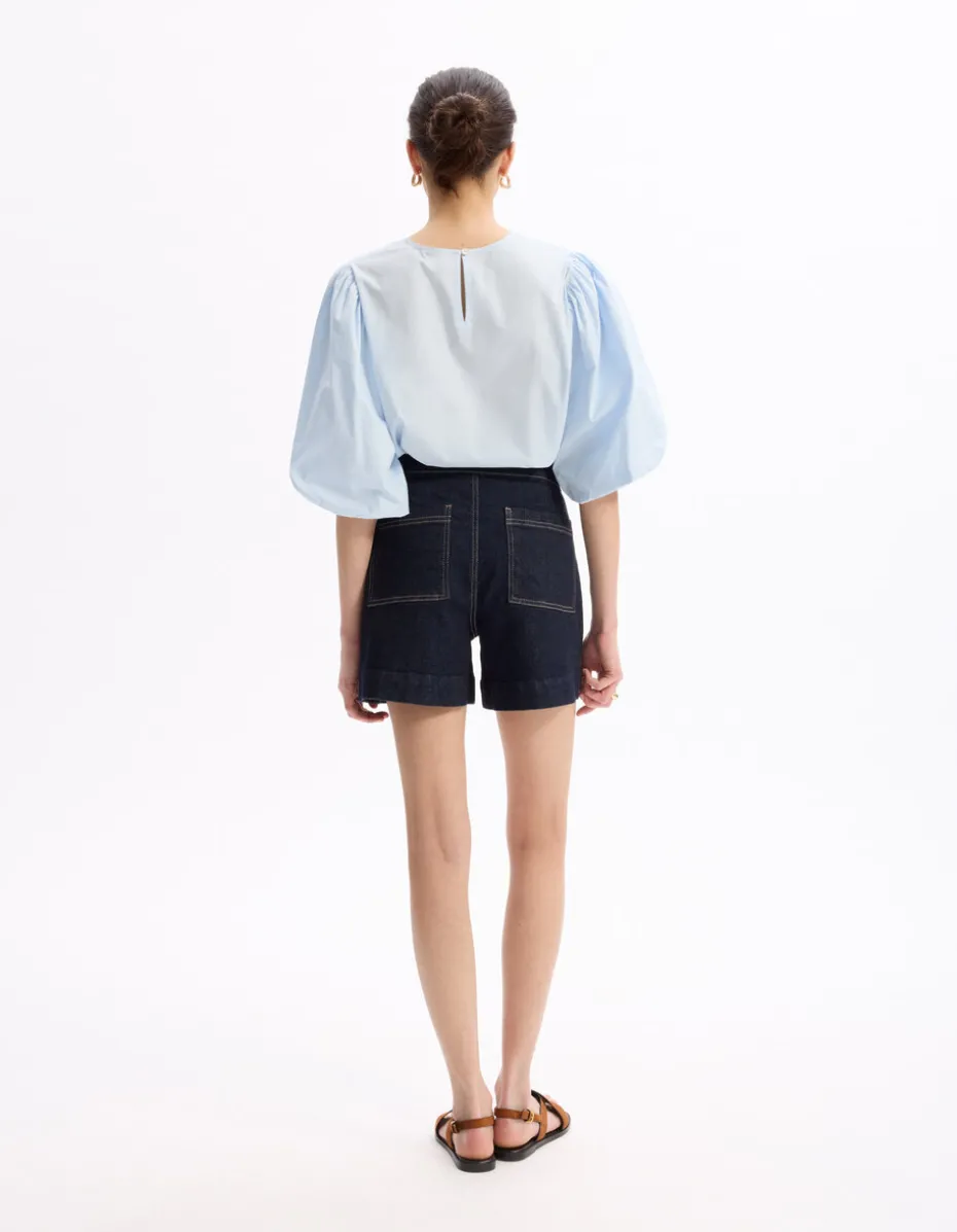 Platte shorts met decoratieve knopen - denim