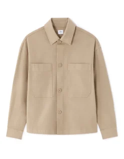 2-pocket stretch katoenen overshirt - beige