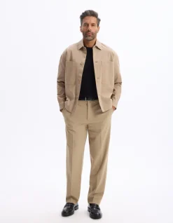 2-pocket stretch katoenen overshirt - beige