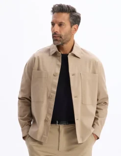 2-pocket stretch katoenen overshirt - beige