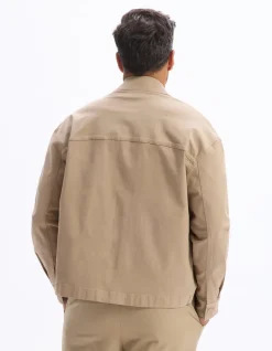 2-pocket stretch katoenen overshirt - beige