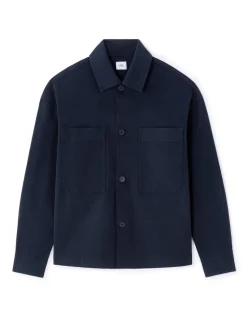 2-pocket stretch katoenen overshirt - marineblauw