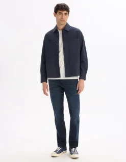 2-pocket stretch katoenen overshirt - marineblauw