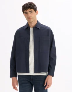 2-pocket stretch katoenen overshirt - marineblauw