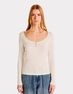 Pointelle gebreid T-shirt - ecru