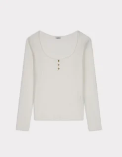 Pointelle gebreid T-shirt - ecru