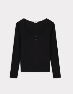 Pointelle mesh t-shirt - zwart