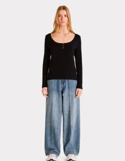 Pointelle mesh t-shirt - zwart