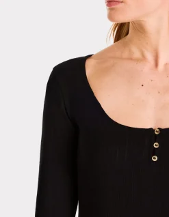 Pointelle mesh t-shirt - zwart