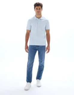 Polo piqué regular 100% algodão - azul claro