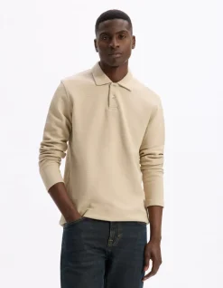 Polo regular 100% katoen met lange mouwen - beige