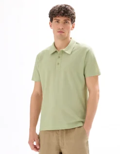 Polo Regular Fit in effen jersey - Saliegroen