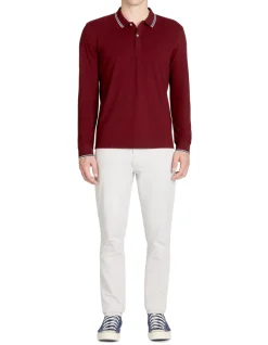 Polo regular fit met contrasterende kraag in katoen - bordeaux