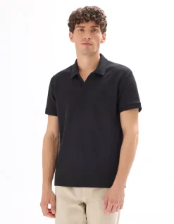 Polo regular fit met wafelstructuur - zwart