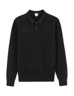 Polo relaxed katoenmix lange mouwen - zwart