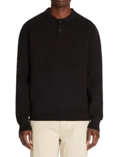 Polo relaxed katoenmix lange mouwen - zwart