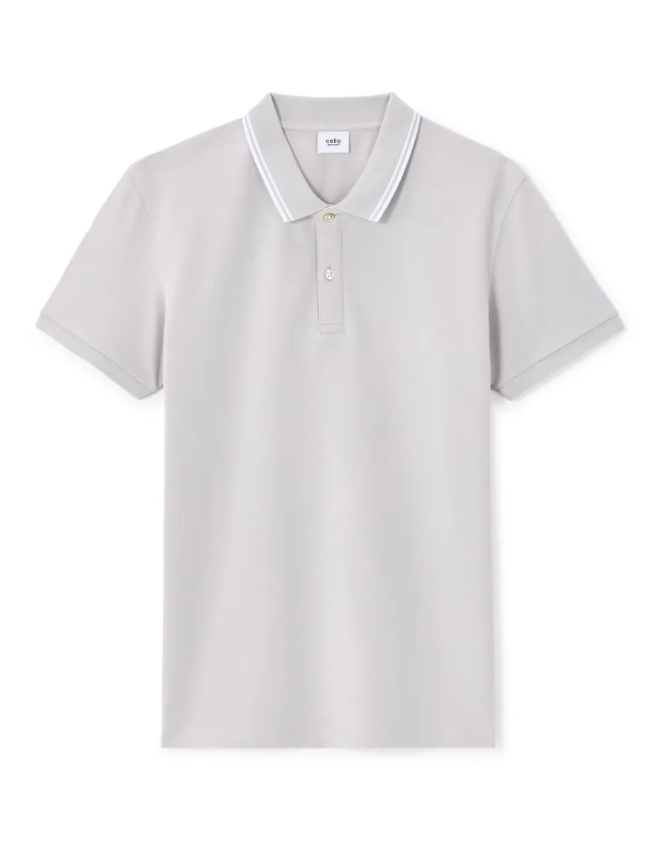 Polo slim katoen stretch - grijs