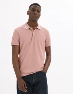 Polo slim katoen stretch - roze