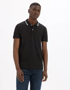 Polo slim katoen stretch - zwart