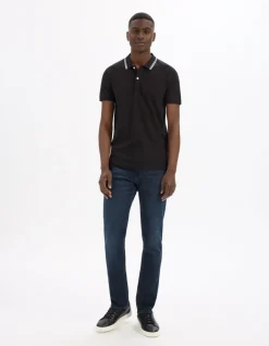 Polo slim katoen stretch - zwart