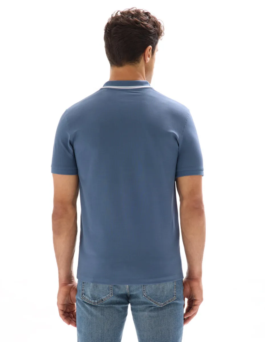 Polo slim katoen stretch - marine