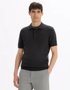 Polo slim katoenmix - zwart