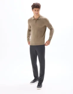 Polotrui slim fit 100% katoen - donkerbeige