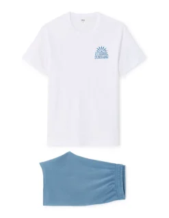 Pyjama lang 100% katoen - blauw