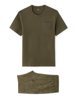 Pyjamashort 100% katoen - kaki ananasmotieven