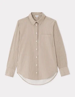 Recht gestreept katoenen overhemd - beige