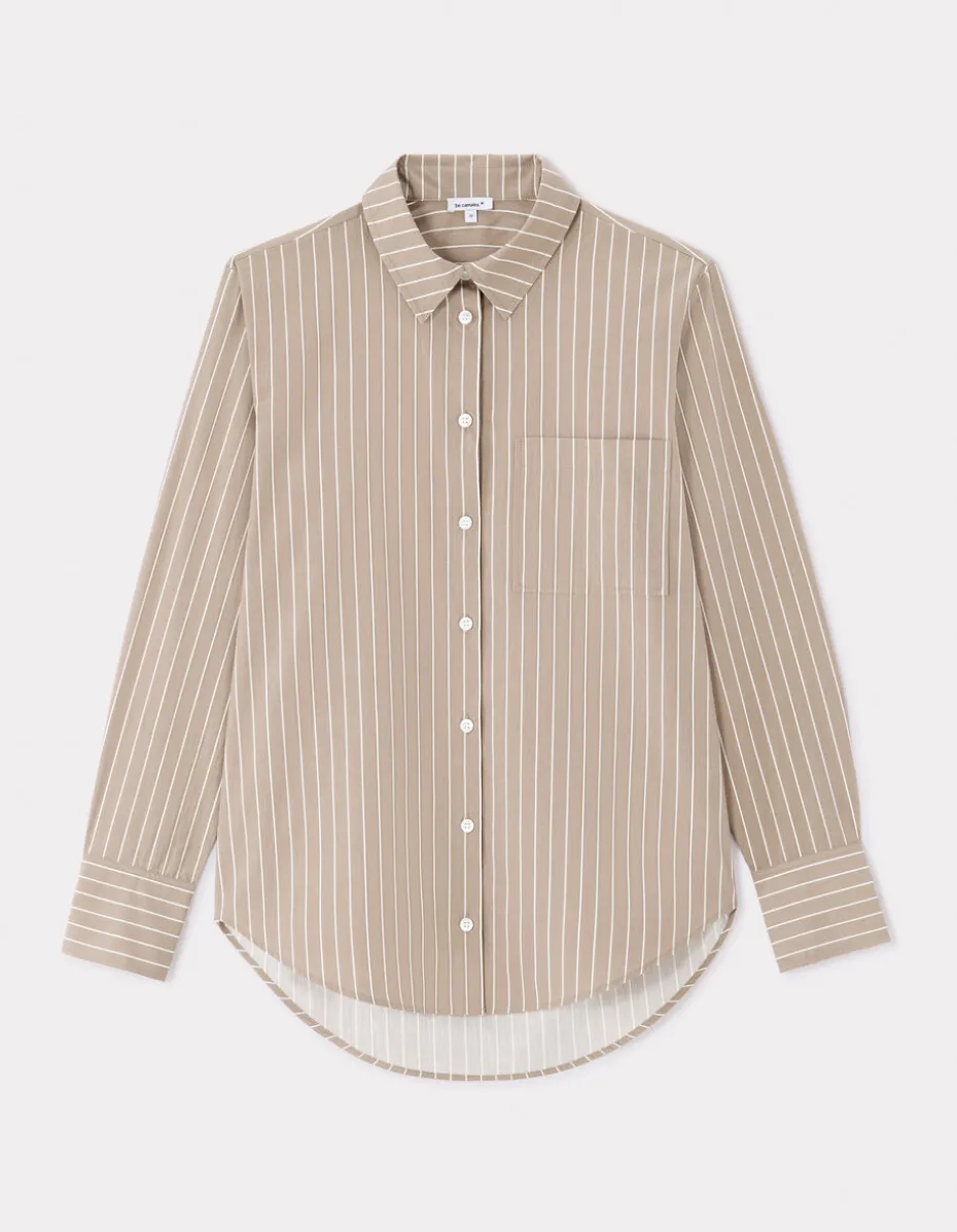 Recht gestreept katoenen overhemd - beige