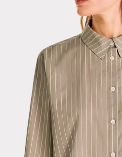 Recht gestreept katoenen overhemd - beige