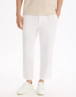 Rechtaflopende broek 100% linnen - wit