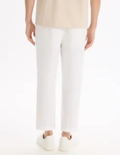 Rechtaflopende broek 100% linnen - wit