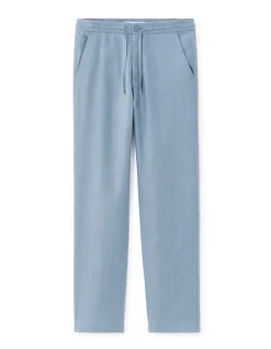 Rechtaflopende broek 100% linnen - blauw