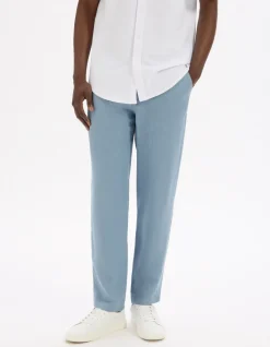 Rechtaflopende broek 100% linnen - blauw