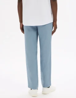 Rechtaflopende broek 100% linnen - blauw
