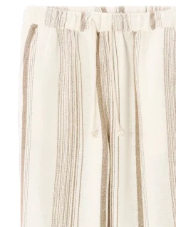 Rechte broek met textuur en strepen - ecru