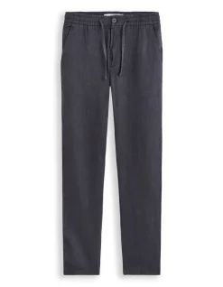 Rechte broek van linnenmix - marineblauw