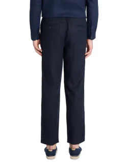 Rechte broek van linnenmix - marineblauw