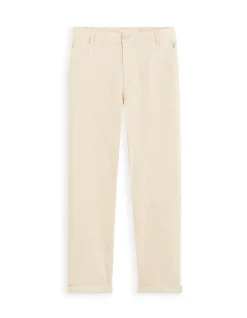 Rechte linnen en katoenen broek - beige