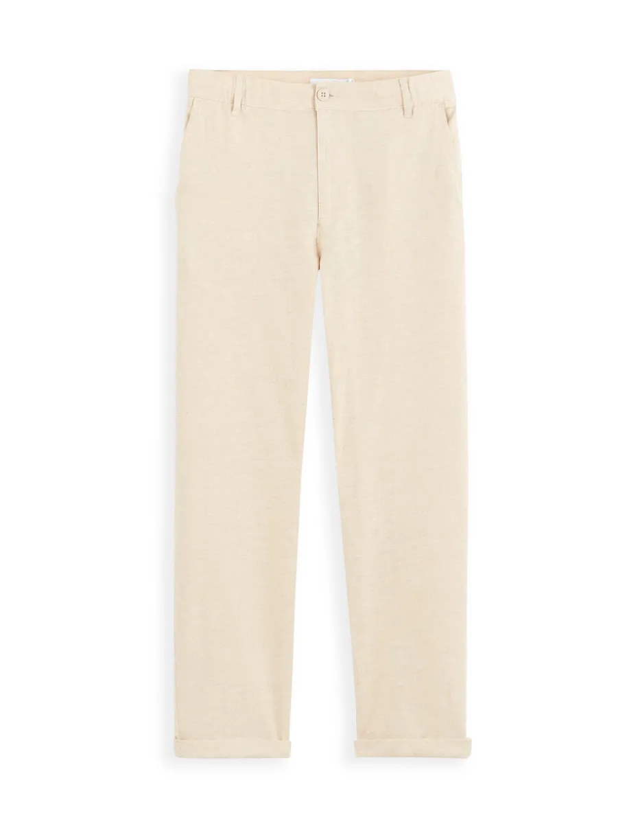 Rechte linnen en katoenen broek - beige