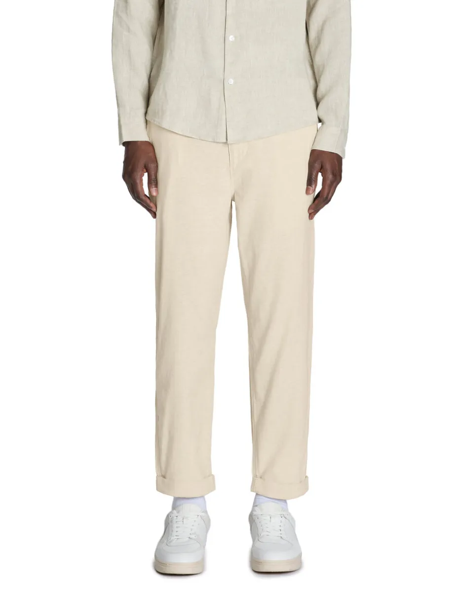 Rechte linnen en katoenen broek - beige