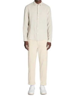 Rechte linnen en katoenen broek - beige