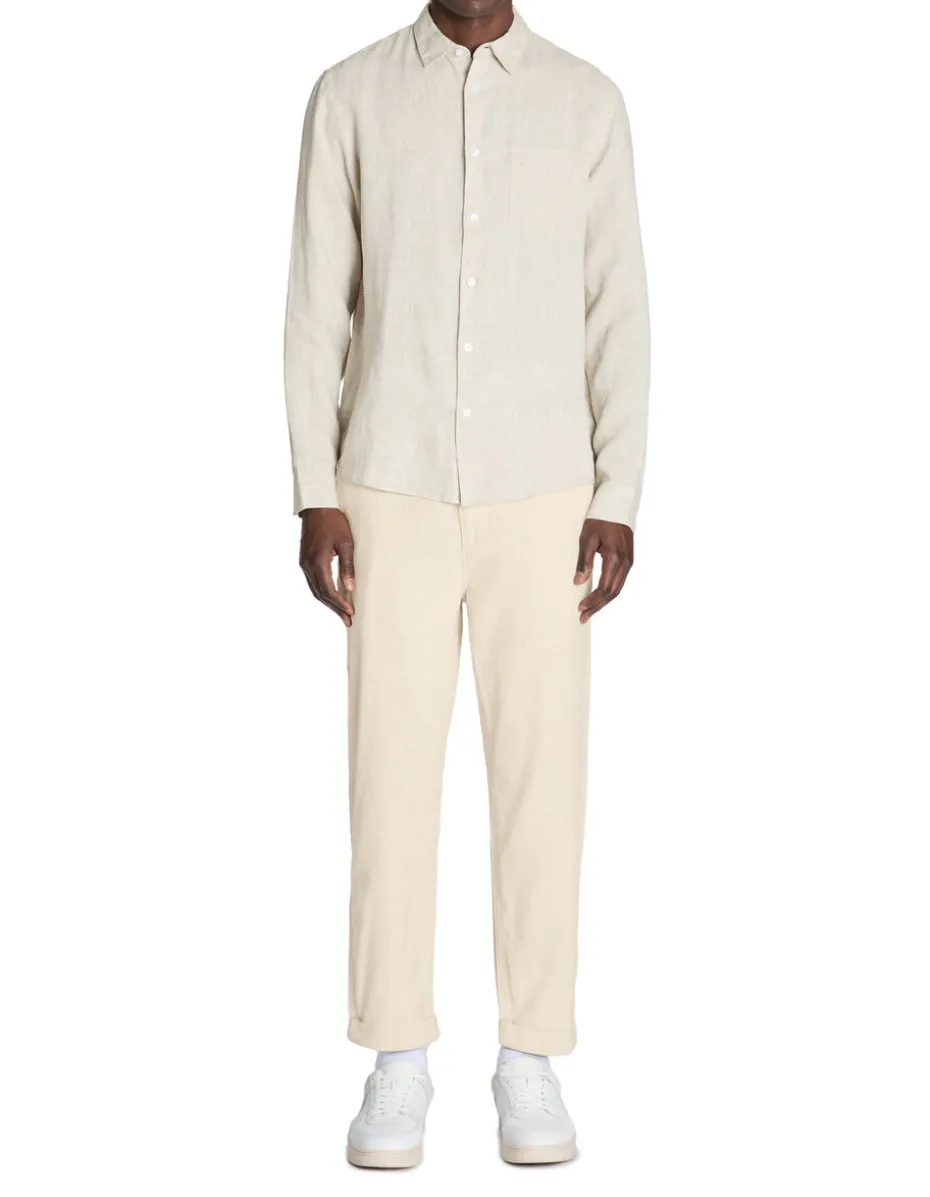 Rechte linnen en katoenen broek - beige